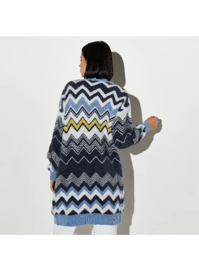 2Xtremz 2Xtremz Herringbone Pattern Knitted Open Front Cardigan