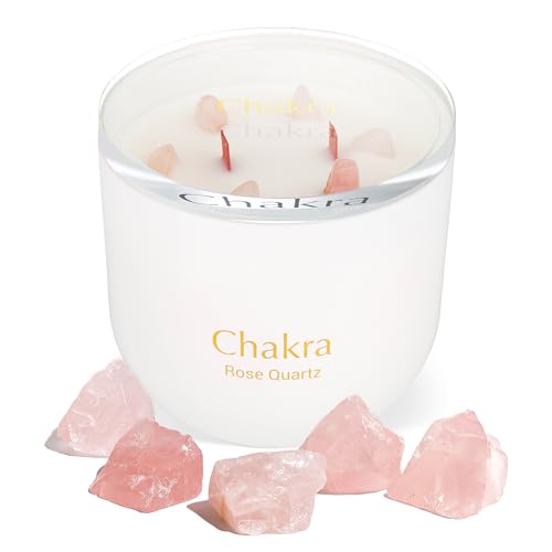 Hidden Label Rose Quartz Candle with Crystals Inside, 12oz Crystal-Infused Aromatherapy | Dual Crackling Wood Wicks | Unique Meditation Spiritual Gifts for Women - Image 1