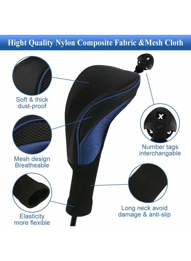 Number-One Golf Club Head Covers for Fairway Woods Driver Hybrids, 3Pcs Long Neck Mesh Golf Club Headcovers Set with Interchangeable No. Tags 3 4 5 6 7 X (Blue) - Image 3