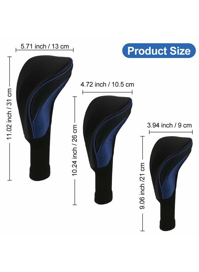Number-One Golf Club Head Covers for Fairway Woods Driver Hybrids, 3Pcs Long Neck Mesh Golf Club Headcovers Set with Interchangeable No. Tags 3 4 5 6 7 X (Blue) - Image 5