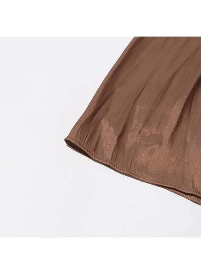 Madam Uniq Brown Pleated Tiered Long - Sleeve Maxi Dress