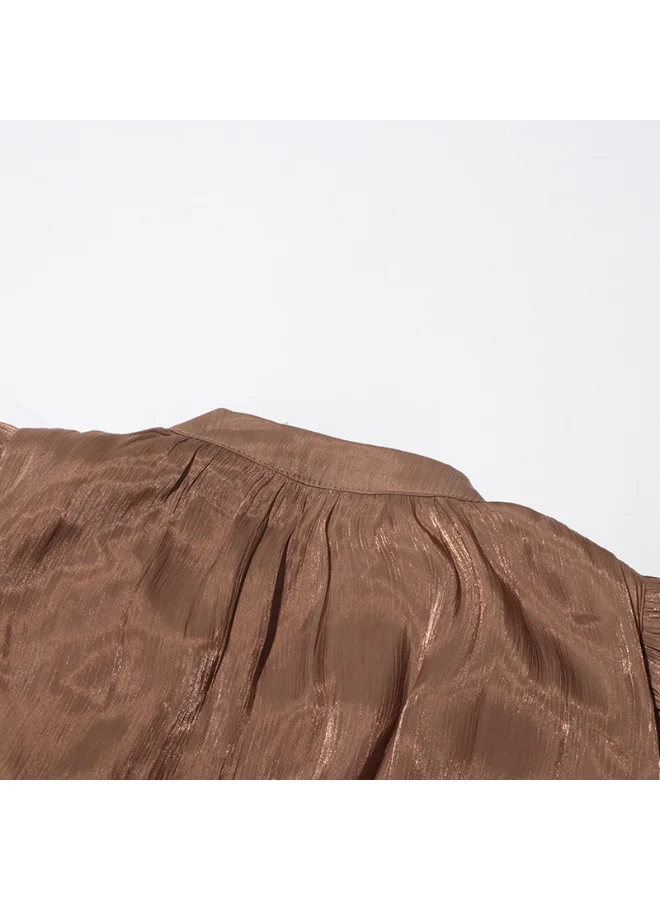 Madam Uniq Brown Pleated Tiered Long - Sleeve Maxi Dress