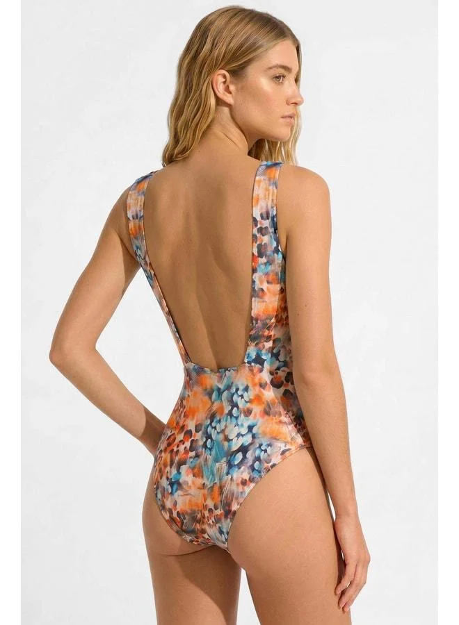 Aytuğ Multicolored V-Cut Swimsuit with Egyptian Accessories.