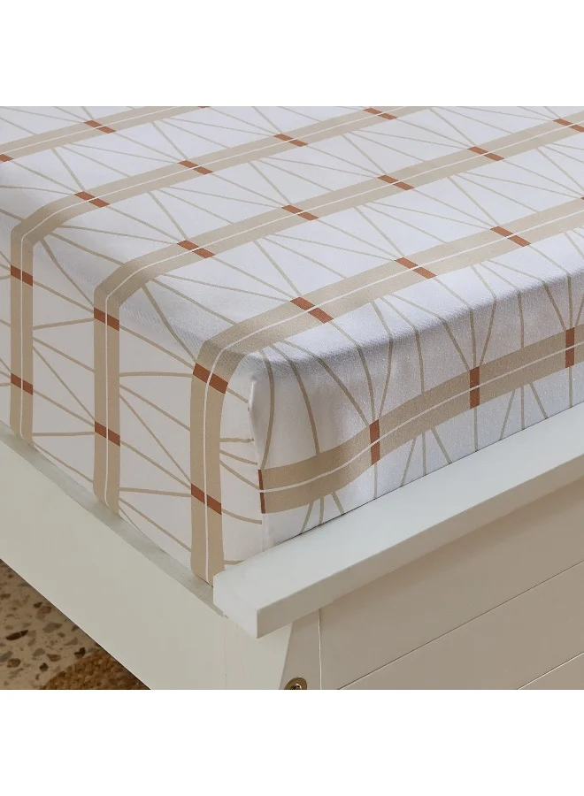 Home Box Malta Lattice Printed Cotton King Fitted Sheet - 180x200+33 cm