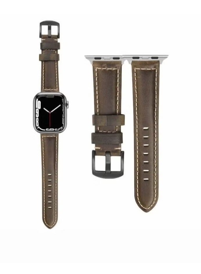 vesus Retro Wax Genuine Leather Replacement Band For Apple Watch 41/40/38mm Series 7/6/5/4/SE