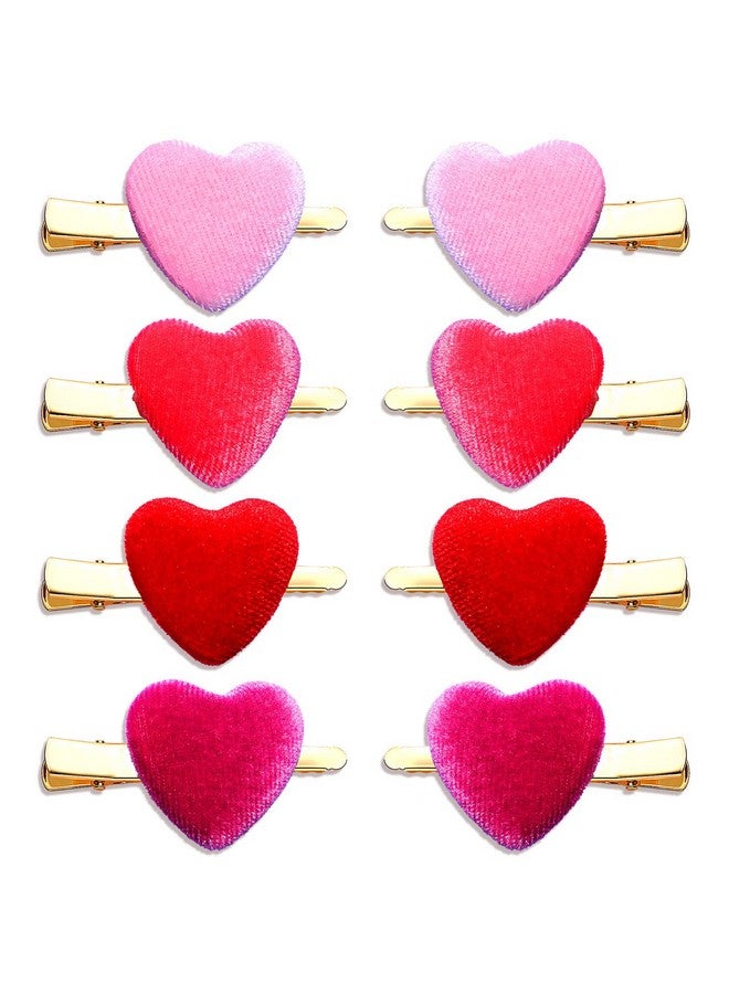 CEALXHENY 8Pcs Heart Hair Clips For Women Girls Valentine'S Red Heart Hairpins Gifts (8Pcs Velvet Clip) - Image 1