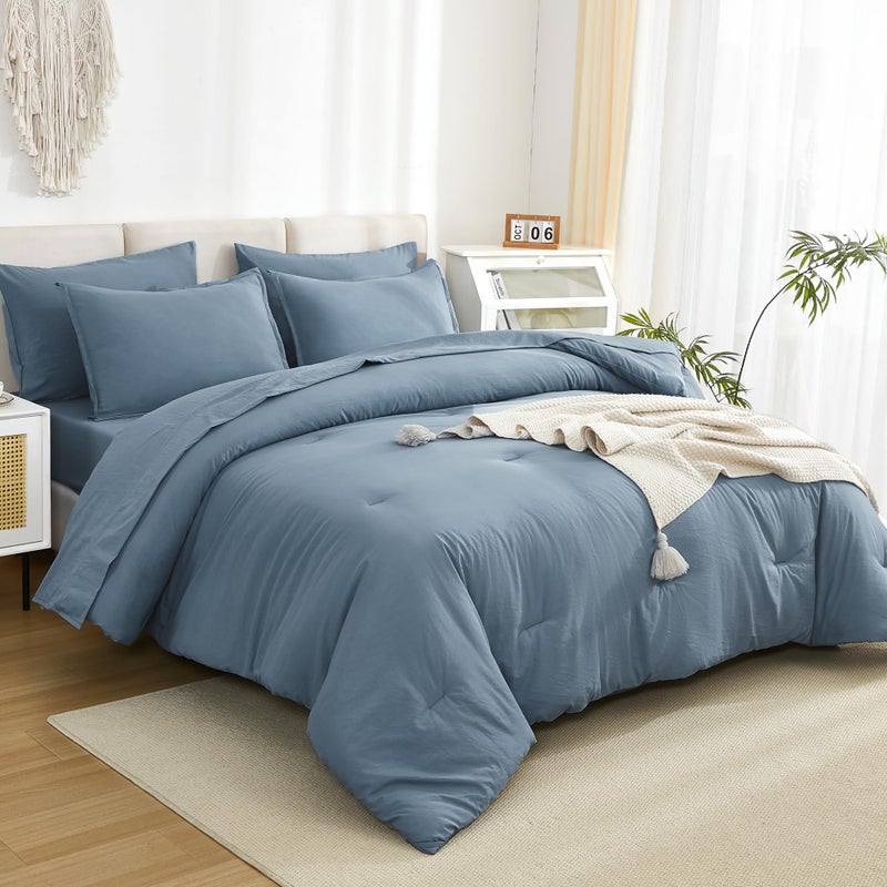 Litanika Litanika Comforter California King Size Set Grayish Blue - 7 Pieces Bed in a Bag California King Beddding Comforter Sets  Plain Lightweight Bed Set with Comforter  Sheets  Pillowcases & Shams  - Image 3