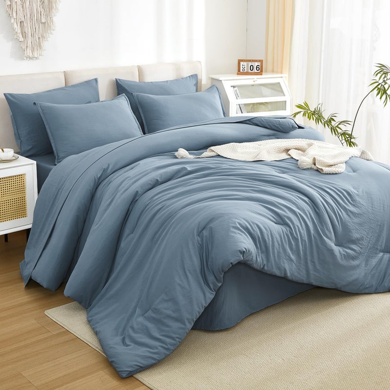 Litanika Litanika Comforter California King Size Set Grayish Blue - 7 Pieces Bed in a Bag California King Beddding Comforter Sets  Plain Lightweight Bed Set with Comforter  Sheets  Pillowcases & Shams  - Image 2