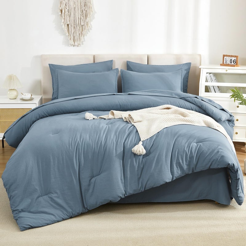 Litanika Litanika Comforter California King Size Set Grayish Blue - 7 Pieces Bed in a Bag California King Beddding Comforter Sets  Plain Lightweight Bed Set with Comforter  Sheets  Pillowcases & Shams  - Image 1