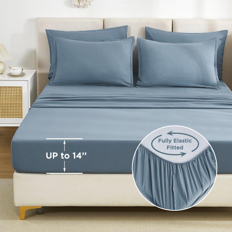 Litanika Litanika Comforter California King Size Set Grayish Blue - 7 Pieces Bed in a Bag California King Beddding Comforter Sets  Plain Lightweight Bed Set with Comforter  Sheets  Pillowcases & Shams  - Image 5