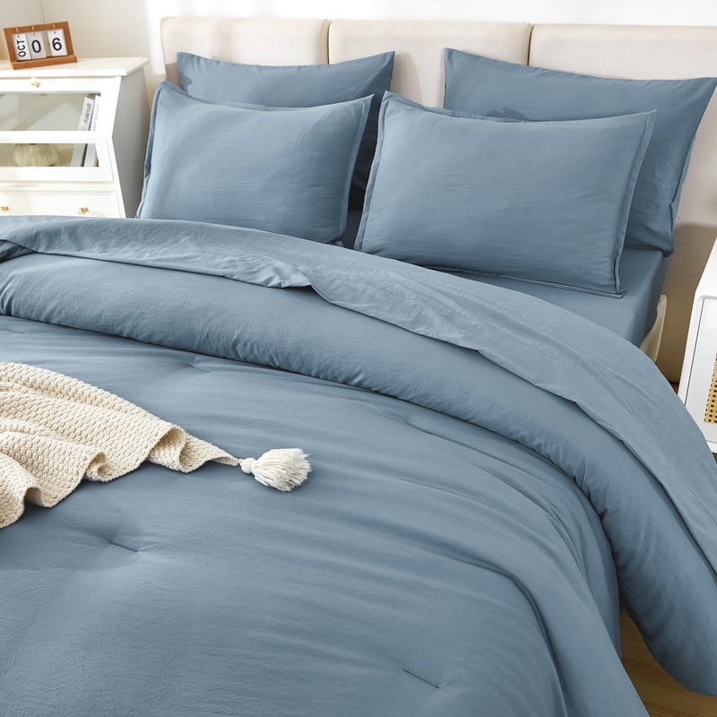 Litanika Litanika Comforter California King Size Set Grayish Blue - 7 Pieces Bed in a Bag California King Beddding Comforter Sets  Plain Lightweight Bed Set with Comforter  Sheets  Pillowcases & Shams  - Image 4