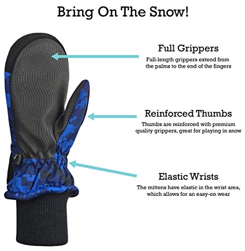 N'Ice Caps Kids Waterproof Snow Mittens Cold Weather Thinsulate Insulated (Digital Camo Blue, 8-10 Years) - Image 5