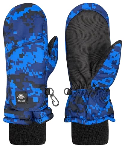 N'Ice Caps Kids Waterproof Snow Mittens Cold Weather Thinsulate Insulated (Digital Camo Blue, 8-10 Years) - Image 1