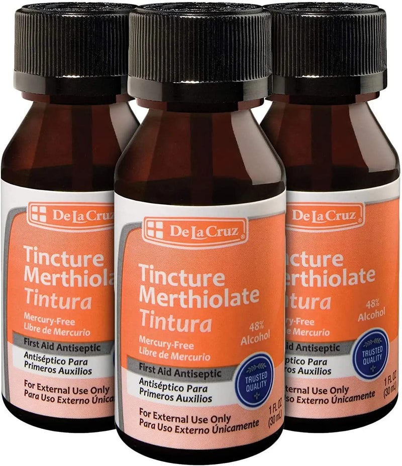 De La Cruz Merthiolate Tincture Antiseptic - First Aid for Minor Cuts, Scrapes and Burns - Mercury-Free Formula Safe for The Entire Family (3 Bottles) - Image 1