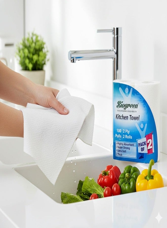 Biogreen Kitchen Tissue/Towel 2 Ply 100 Sheets Each | Kitchen Tissue/Towel Paper Roll For Cleaning, Dusting, Surface, Counter, Cookware And Appliances - Image 5