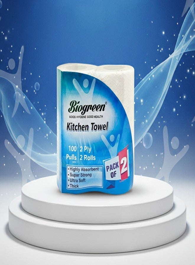 Biogreen Kitchen Tissue/Towel 2 Ply 100 Sheets Each | Kitchen Tissue/Towel Paper Roll For Cleaning, Dusting, Surface, Counter, Cookware And Appliances - Image 1