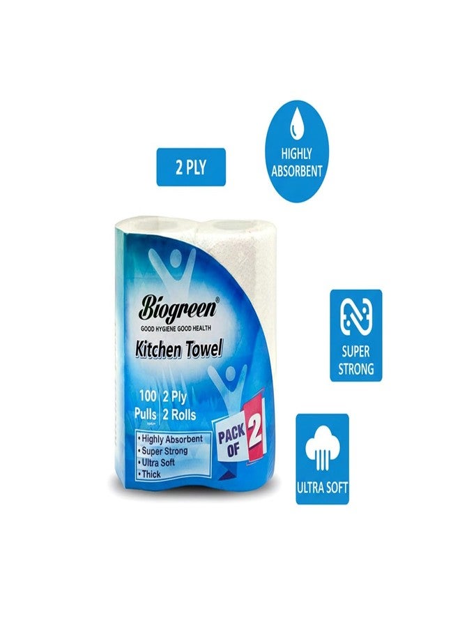 Biogreen Kitchen Tissue/Towel 2 Ply 100 Sheets Each | Kitchen Tissue/Towel Paper Roll For Cleaning, Dusting, Surface, Counter, Cookware And Appliances - Image 2