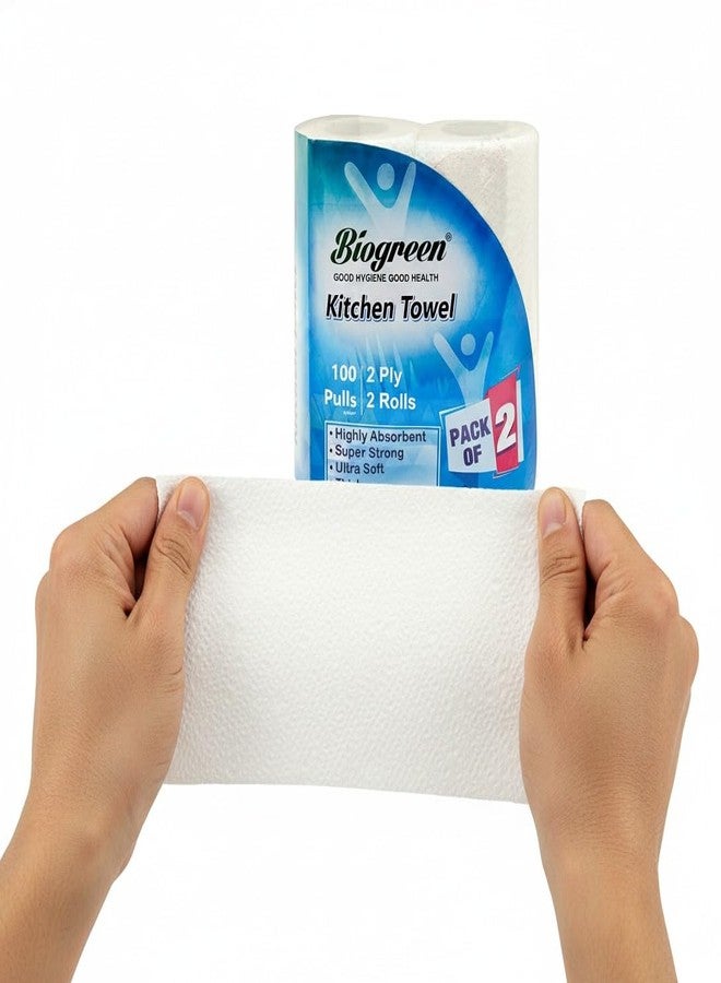 Biogreen Kitchen Tissue/Towel 2 Ply 100 Sheets Each | Kitchen Tissue/Towel Paper Roll For Cleaning, Dusting, Surface, Counter, Cookware And Appliances - Image 4