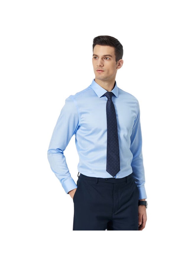 FIRS Non-Iron Long Sleeve Cotton Casual Business Wrinkle-Resistant Shirt For Men Light Blue Size 40 - Image 1