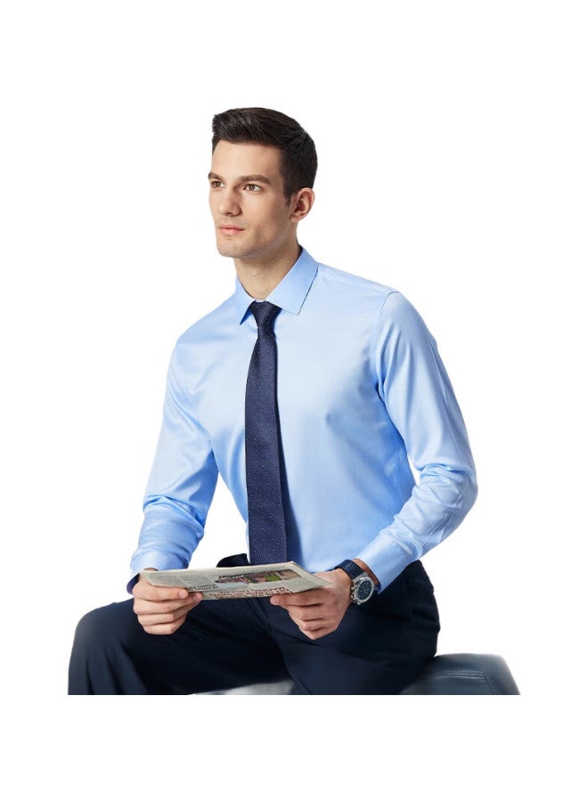 FIRS Non-Iron Long Sleeve Cotton Casual Business Wrinkle-Resistant Shirt For Men Light Blue Size 40 - Image 2