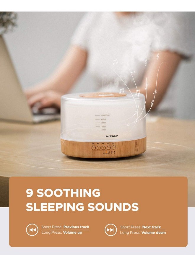MUSON - Essential Oil Diffuser Sound Machine Combo Diffuser For Aromatherapy Fragrant Oil Cool Mist Humidifier With Natural Sound Music & Warm Night Light Auto Shutoff White - Image 1