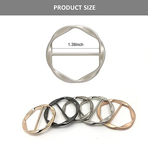 DHATMYC 2PCS Silk Scarf Ring Clip for Women T-shirt Tie Clips Clothing Ring Wrap Holder Fashion Round Circle Clip Belt Buckle (Gold+Silver) - Image 5