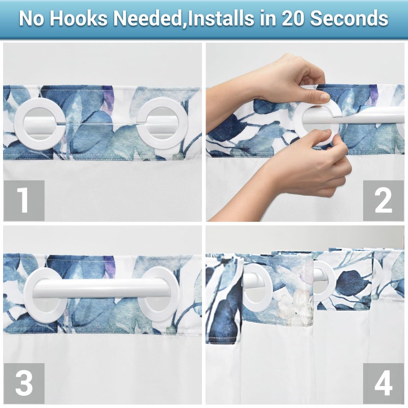 WITHLOC No Hook Shower Curtain with Snap in Liner - Eucalyptus Shower Curtain - Washable Waterproof Inner Liner, Plants Blue Leaves Modern Shower Curtains - Machine Washable, 71 x 74 - Image 4