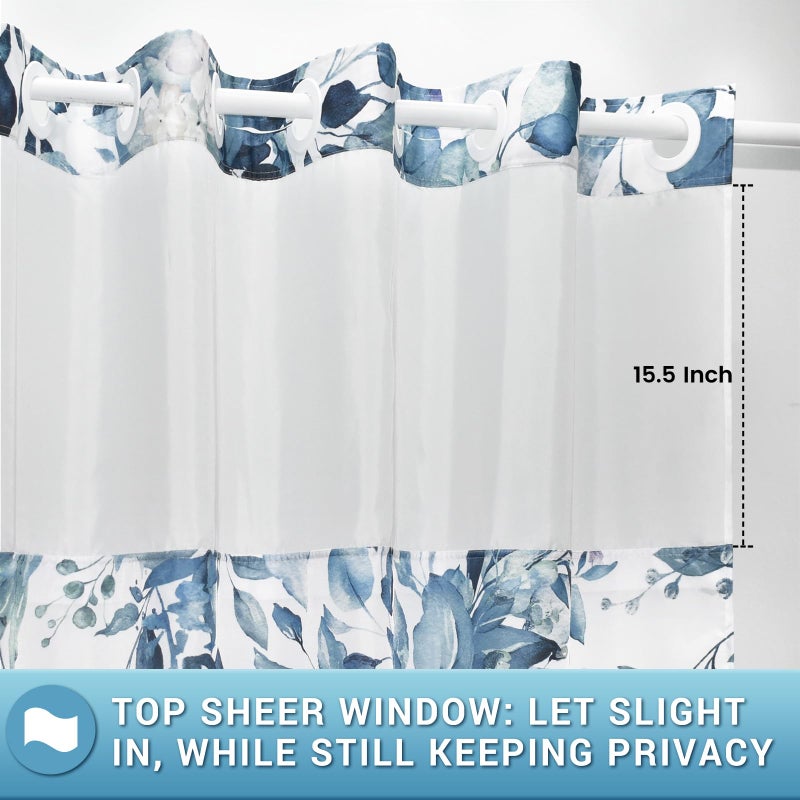 WITHLOC No Hook Shower Curtain with Snap in Liner - Eucalyptus Shower Curtain - Washable Waterproof Inner Liner, Plants Blue Leaves Modern Shower Curtains - Machine Washable, 71 x 74 - Image 3