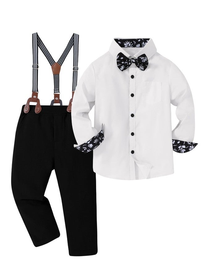 DISAUR Boy Church Outfit White Dress Shirt Bow Tie Black Suspender Pants Boys Baptism Suits Back To School 9-10 Years - Image 1