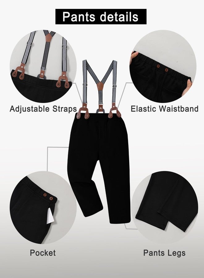 DISAUR Boy Church Outfit White Dress Shirt Bow Tie Black Suspender Pants Boys Baptism Suits Back To School 9-10 Years - Image 3
