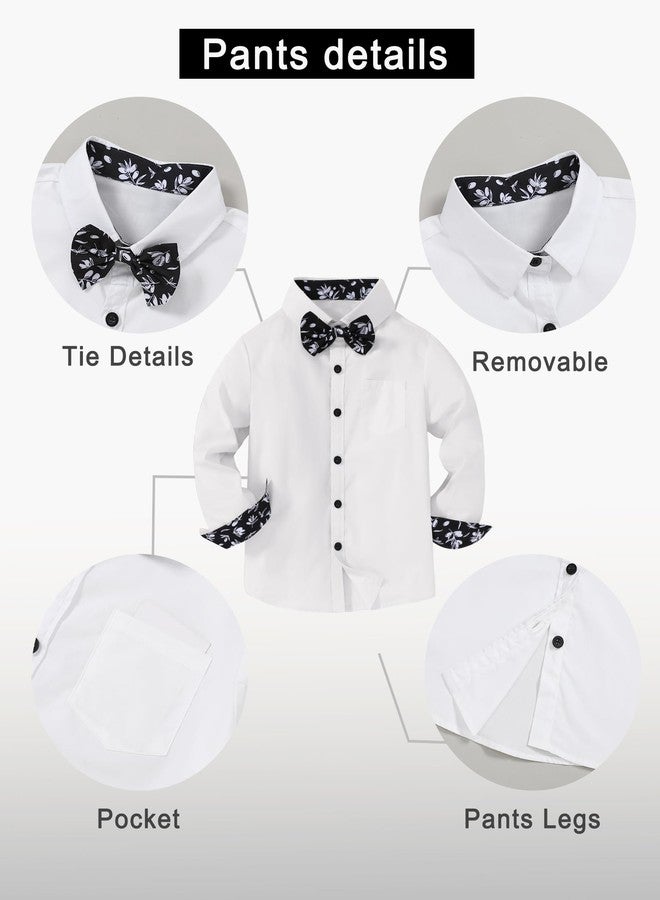 DISAUR Boy Church Outfit White Dress Shirt Bow Tie Black Suspender Pants Boys Baptism Suits Back To School 9-10 Years - Image 2
