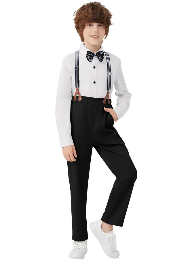 DISAUR Boy Church Outfit White Dress Shirt Bow Tie Black Suspender Pants Boys Baptism Suits Back To School 9-10 Years - Image 4