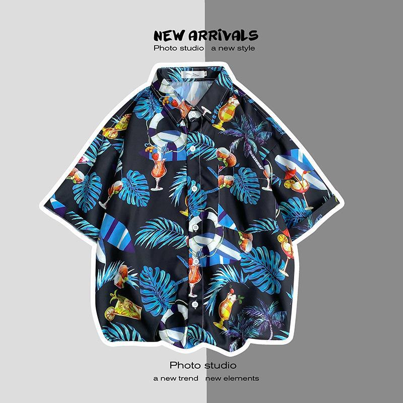 Thai Short-Sleeved Printed Shirt for Men on the Beach, Handsome Retro Hong Kong Style Vintage Floral Versatile Trendy Wholesale - Image 1
