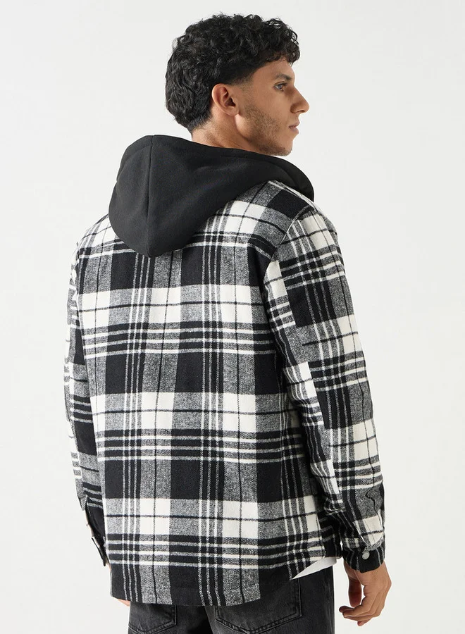 Lee Cooper Lee Cooper Checked Oversized Hooded Jacket with Button Closure