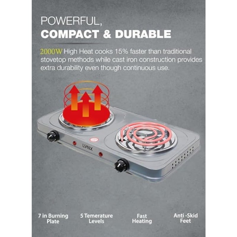 Portable buffet burner for kitchen use, stainless steel, black, 5-stage temperature control with overheat protection and power indicator lights - Image 3