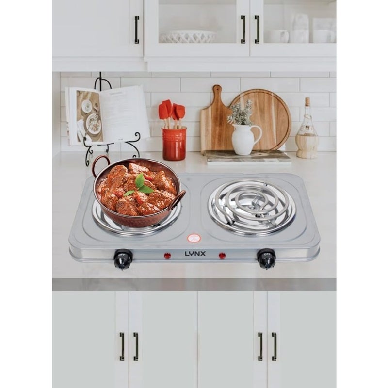 Portable buffet burner for kitchen use, stainless steel, black, 5-stage temperature control with overheat protection and power indicator lights - Image 1
