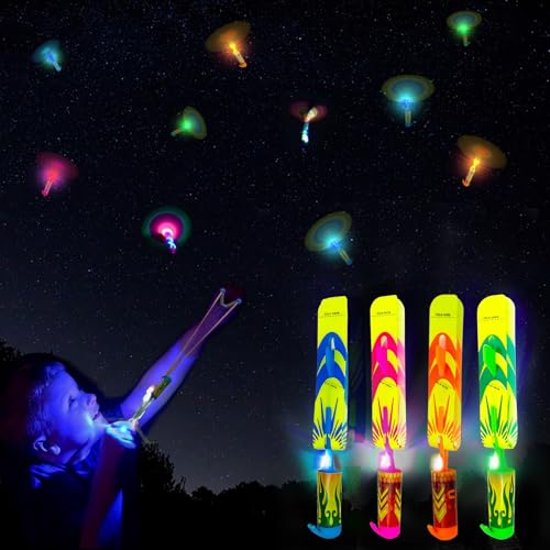 Bloolilies 50 Pcs LED Slingshot Flying Toys for Kids with 25Pcs Slingshots25Pcs Glow Helicopters Glow in The Dark Rocket Launcher Outdoor Light Up Toys Birthday Easter Gifts Party Favors for kids 48 812 - Image 1