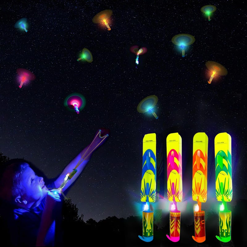 Bloolilies 50 Pcs LED Slingshot Flying Toys for Kids with 25Pcs Slingshots25Pcs Glow Helicopters Glow in The Dark Rocket Launcher Outdoor Light Up Toys Birthday Easter Gifts Party Favors for kids 48 812 - Image 3