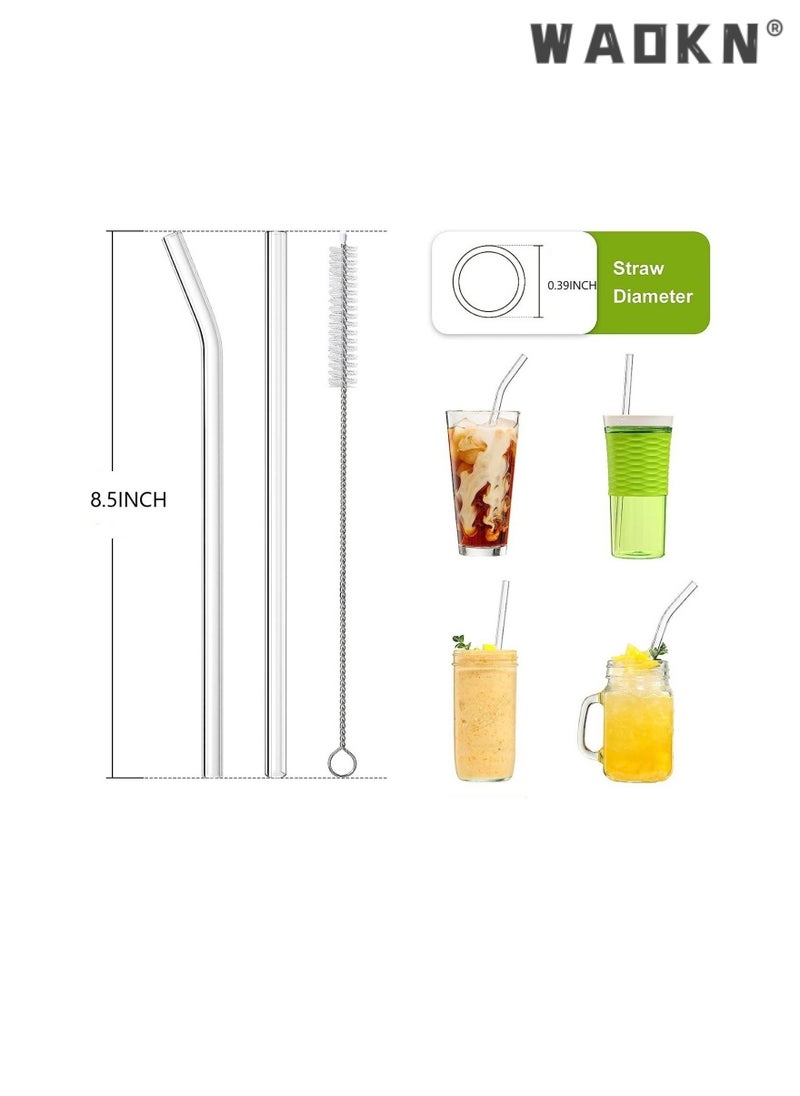 WAOKN - 12PCS Glass Straws Set, Reusable Clear High Temperature Resistance, Drop Resistant, Set of 6 Straight and 6 Bent with 4 Cleaning Brushes, Perfect for Smoothies, Milkshakes,Juice Etc - Image 1