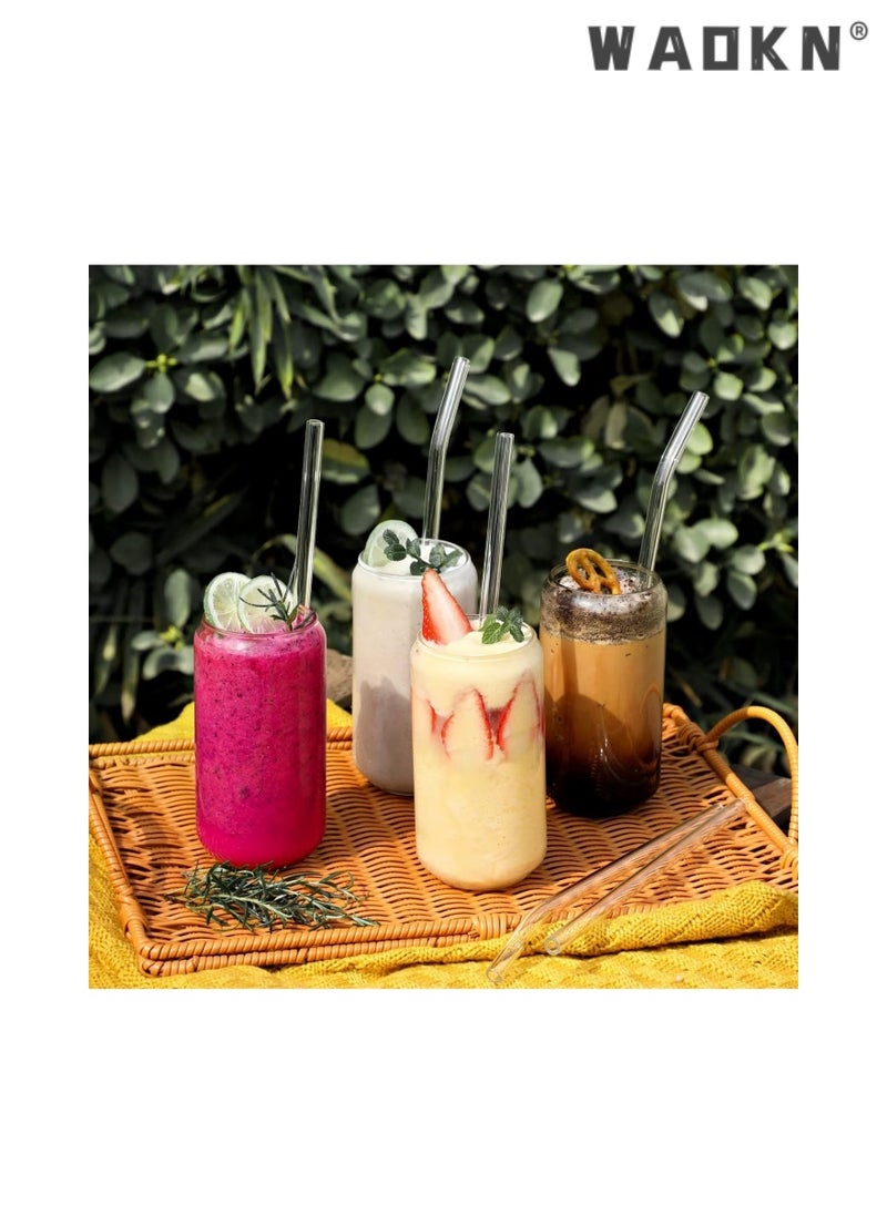 WAOKN - 12PCS Glass Straws Set, Reusable Clear High Temperature Resistance, Drop Resistant, Set of 6 Straight and 6 Bent with 4 Cleaning Brushes, Perfect for Smoothies, Milkshakes,Juice Etc - Image 1