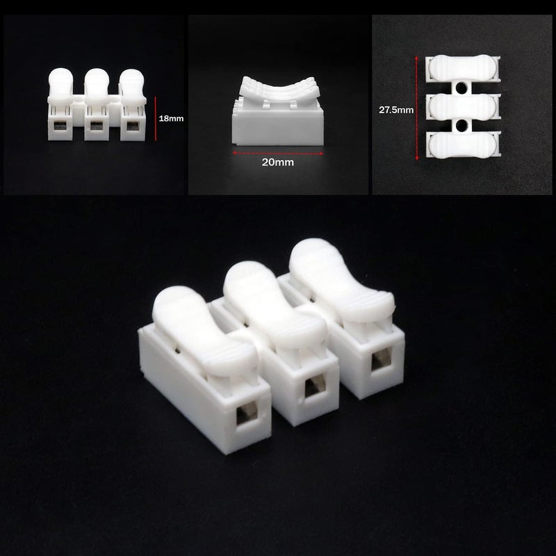 Electronicspices موصل سلك الربيع 3 طرق موصل كابل سريع التوصيل مشبك موصل طرفي لمصابيح LED وغيرها من اتصالات الأسلاك مشبك كابل كهربائي (عبوة من 20) - Image 5