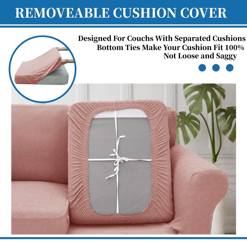 XINEAGE New 4 Pieces Couch Covers for 3 Cushion Couch Super Stretch Thick Soft Sofa Cover Anti Slip Sofa Slipcover Dogs Cats Furniture Protector (Dusty Pink, 71"-91") - Image 4