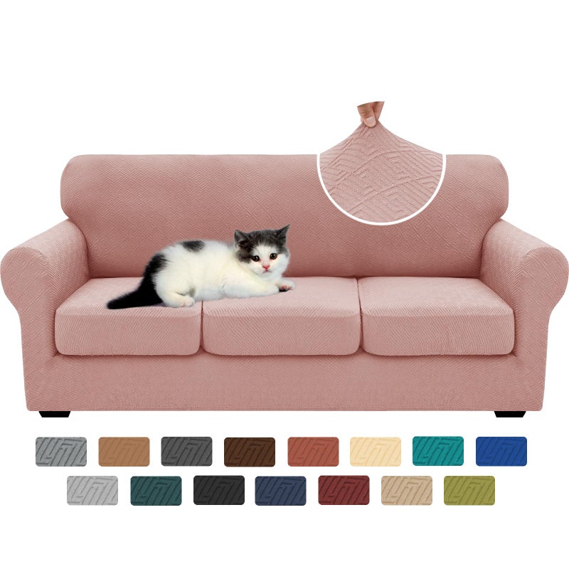 XINEAGE New 4 Pieces Couch Covers for 3 Cushion Couch Super Stretch Thick Soft Sofa Cover Anti Slip Sofa Slipcover Dogs Cats Furniture Protector (Dusty Pink, 71"-91") - Image 1