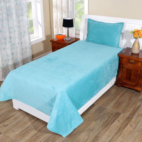 RD TREND 190 GSM Flannel Warm Bedsheets for Winter Single Bed(60x90 Inches) with 1 Pillow Cover Size (18x28 Inches) Color- Aqua - Image 4