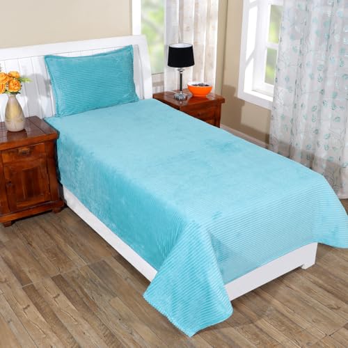 RD TREND 190 GSM Flannel Warm Bedsheets for Winter Single Bed(60x90 Inches) with 1 Pillow Cover Size (18x28 Inches) Color- Aqua - Image 1