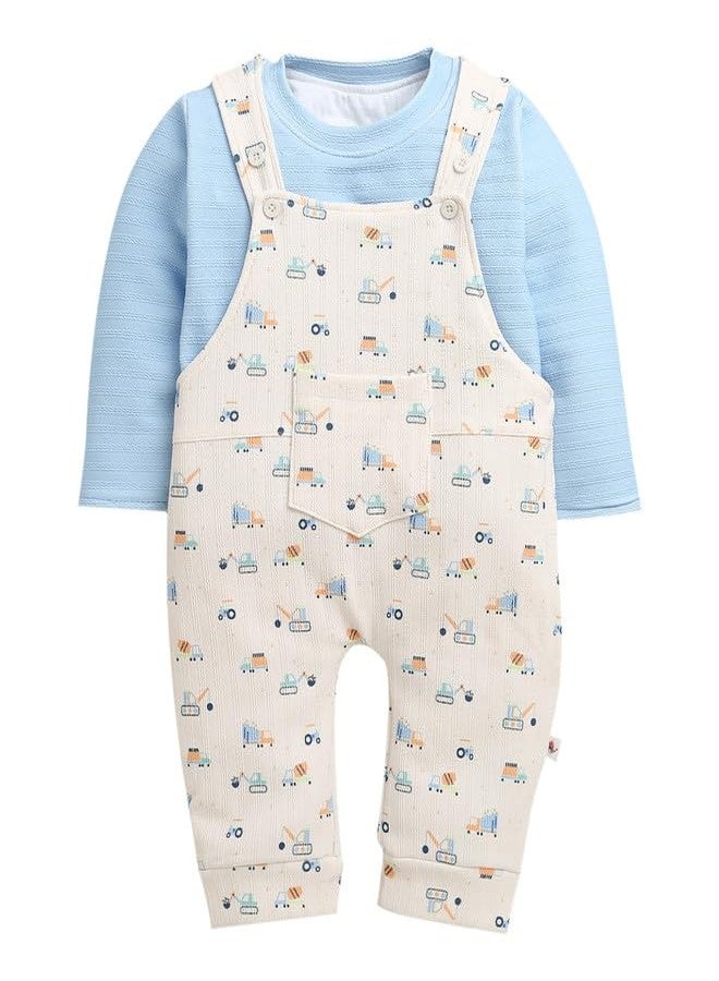 BUMZEE Boys Full Sleeves Romper Cream & Sky Blue - 9-12 Months (Peb10737E-crm) - Image 1