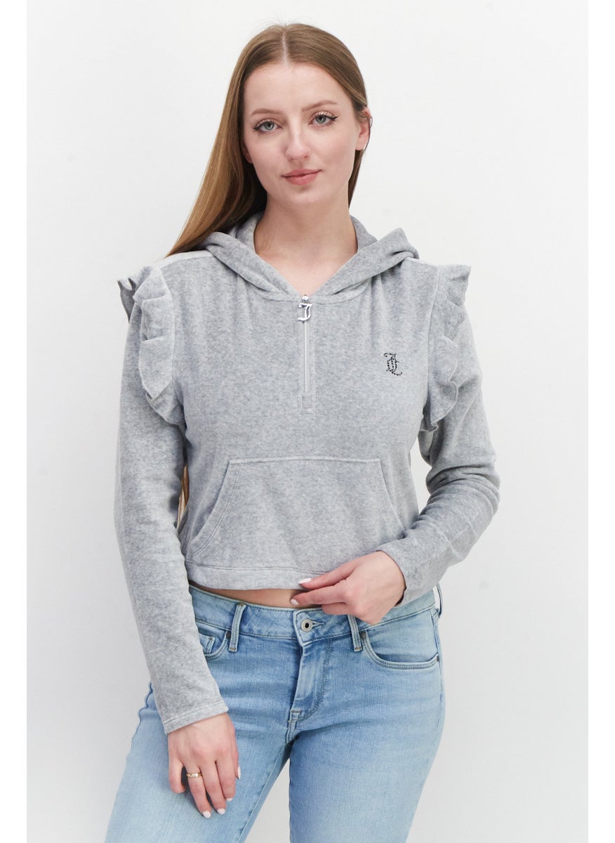 Juicy Couture Women Hooded Long Sleeve Textured Sweatshirt, Grey  - Image 1