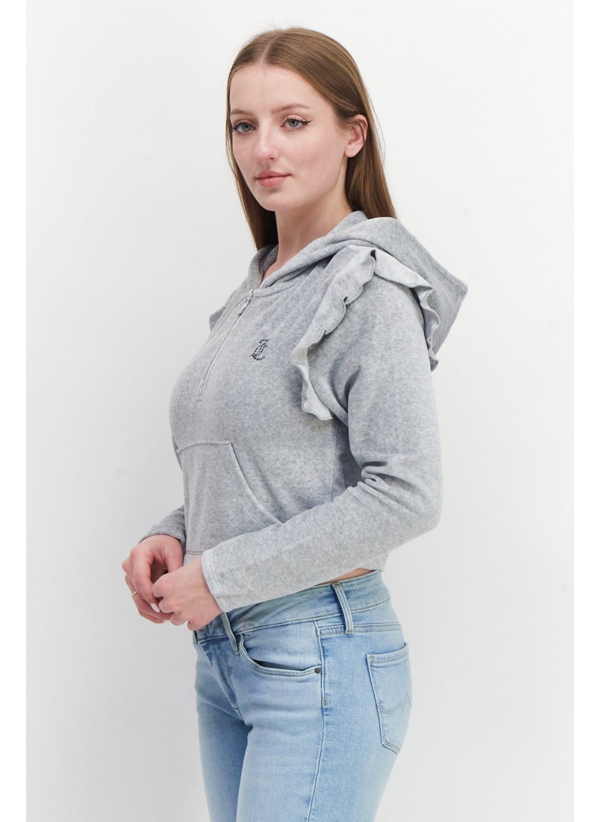 Juicy Couture Women Hooded Long Sleeve Textured Sweatshirt, Grey  - Image 3
