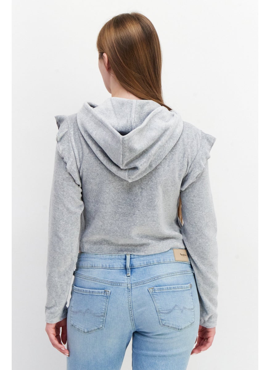 Juicy Couture Women Hooded Long Sleeve Textured Sweatshirt, Grey  - Image 2