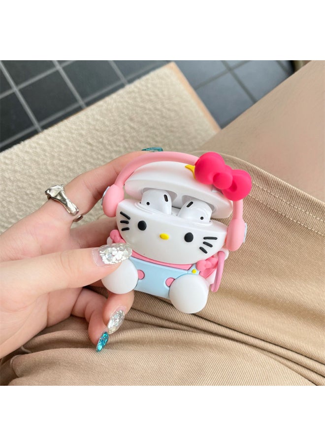 Generic - Cute Listening To Music KT Cat For Apple AirPods Pro Bluetooth Headphone Case 2/3 Generation Silicone Cartoon Protective Case Suitable-Color:Listen To Music KT Cat + Ring-Applicable Models:AirPods 3(2021) - Image 1